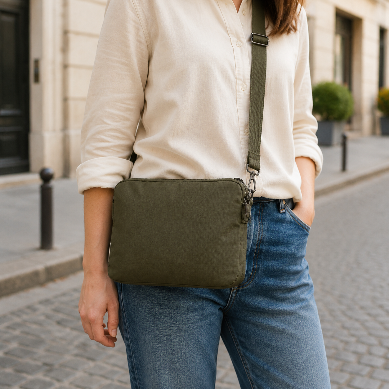 Olive Secure-Zip Crossbody Bag