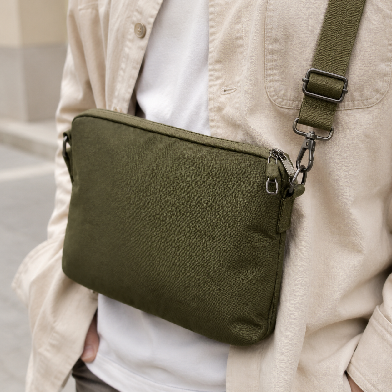 Olive Secure-Zip Crossbody Bag